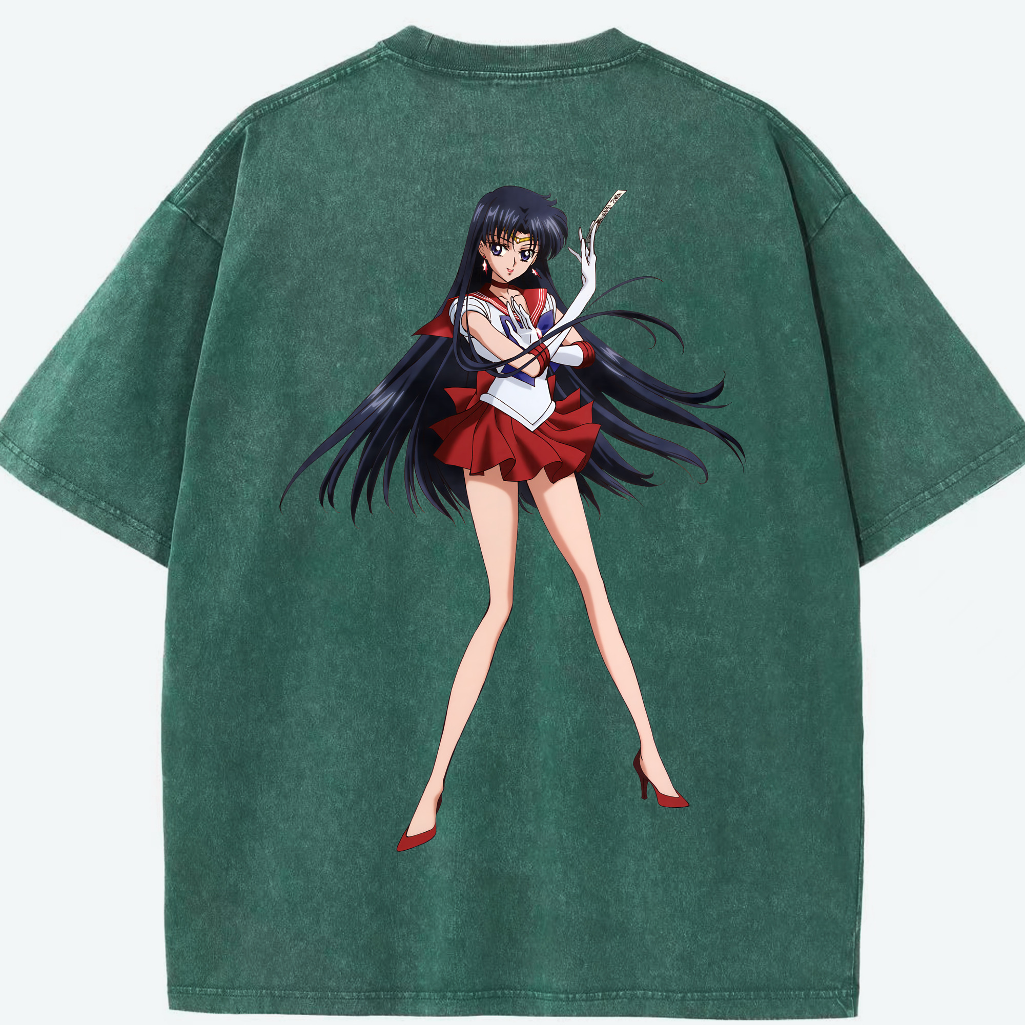 （画像用） 美少女戦士セーラームーン 火野レイ ひの レイ Sailor Moon Hino Rei （セーラーマーズ,Sailor Mars） 綿100% ヴィンテージ風 半袖Tシャツ（背面プリント）